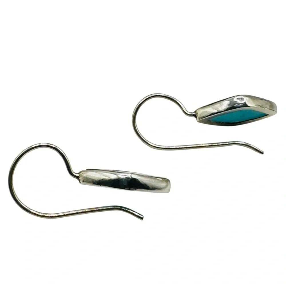 Handmade Turquoise Color Marquise Drop Earrings Sterling Silver Hooks Artisan
